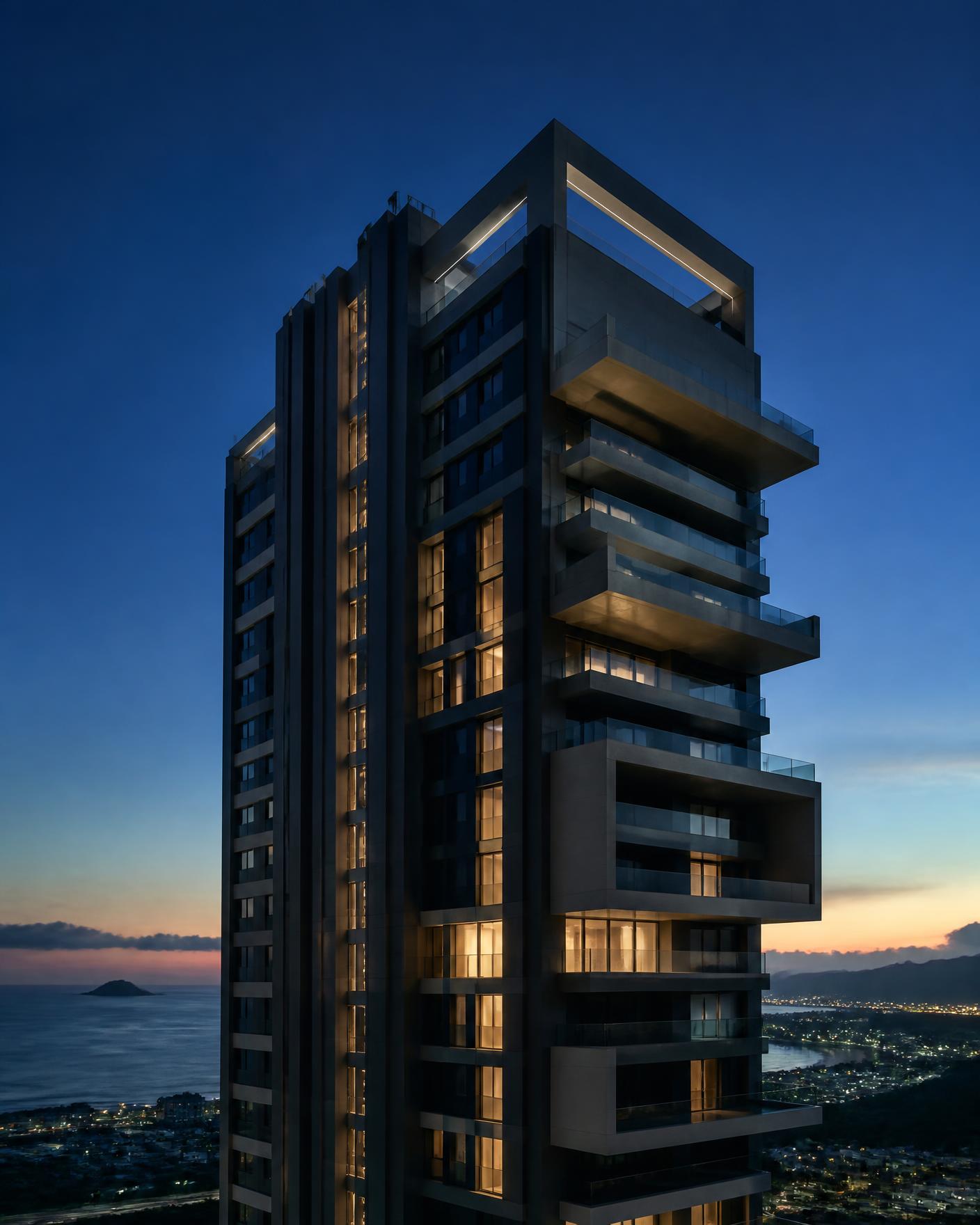 Torre residencial contemporânea na Barra da Tijuca com vista para o mar
